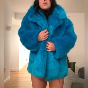 Diane Von Furstenberg electric blue faux fur coat S